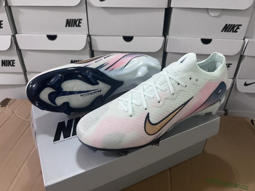 Unisex Nike Air Zoom Mercurial Vapor 16 Elite FG Firm Ground Low-Tops Football Boots - White/Pink/Blue