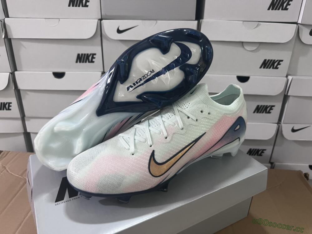 Unisex Nike Air Zoom Mercurial Vapor 16 Elite FG Firm Ground Low-Tops Football Boots - White/Pink/Blue