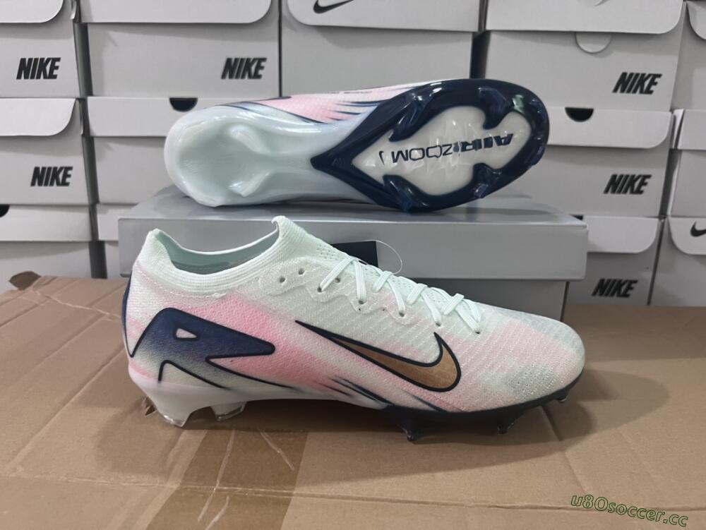 Unisex Nike Air Zoom Mercurial Vapor 16 Elite FG Firm Ground Low-Tops Football Boots - White/Pink/Blue