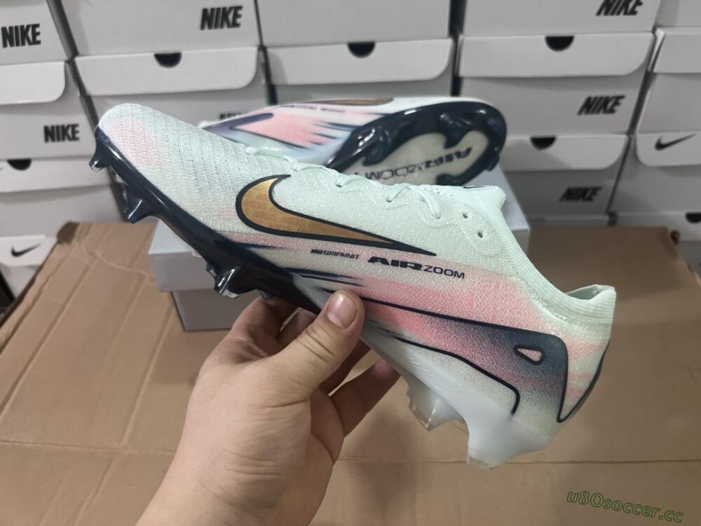 Unisex Nike Air Zoom Mercurial Vapor 16 Elite FG Firm Ground Low-Tops Football Boots - White/Pink/Blue