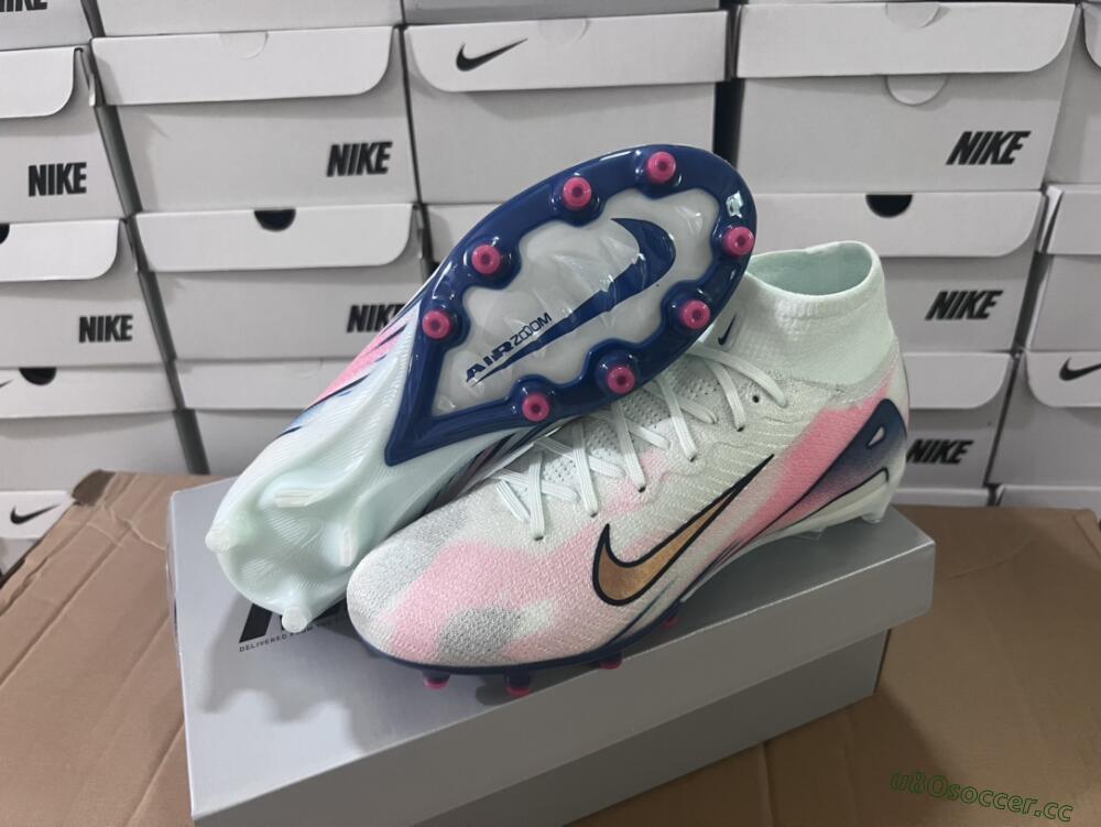 Unisex Nike Air Zoom Mercurial Superfly 10 Elite AG Artificial Grass High-Tops Football Boots - Jade/Yellow/Pink/Blue