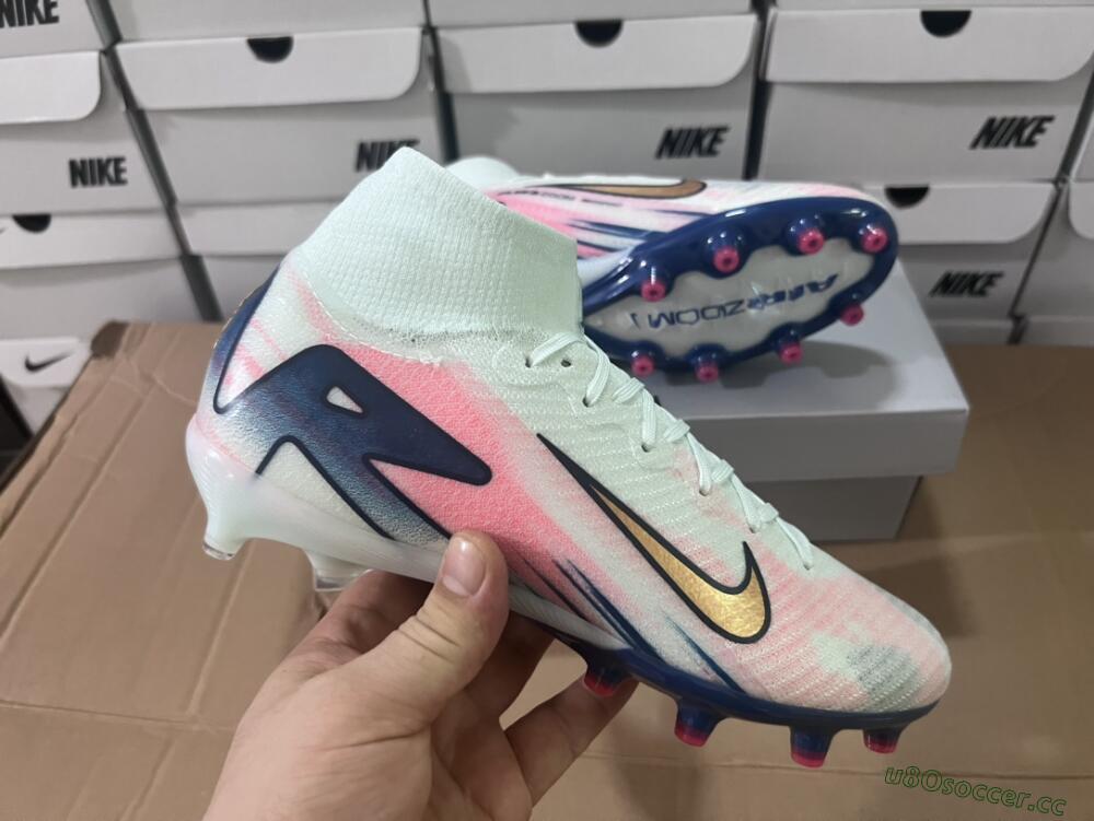 Unisex Nike Air Zoom Mercurial Superfly 10 Elite AG Artificial Grass High-Tops Football Boots - Jade/Yellow/Pink/Blue