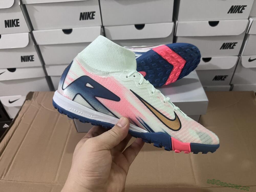 Unisex Nike Air Zoom Mercurial Superfly 10 Elite TF Artificial Turf High-Tops Football Shoes - White/Pink/Blue