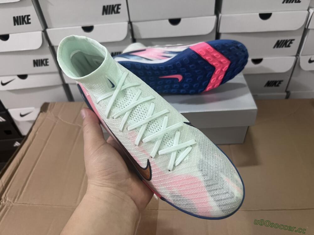Unisex Nike Air Zoom Mercurial Superfly 10 Elite TF Artificial Turf High-Tops Football Shoes - White/Pink/Blue