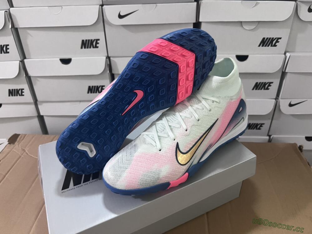 Unisex Nike Air Zoom Mercurial Superfly 10 Elite TF Artificial Turf High-Tops Football Shoes - White/Pink/Blue