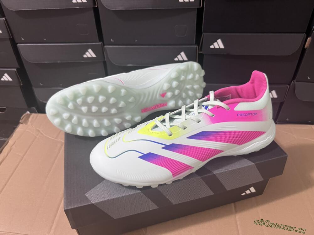 Men's Adidas Predator 24 Elite TF Artificial Turf Low-Tops Football Shoes - White/Pink/Blue/Yellow
