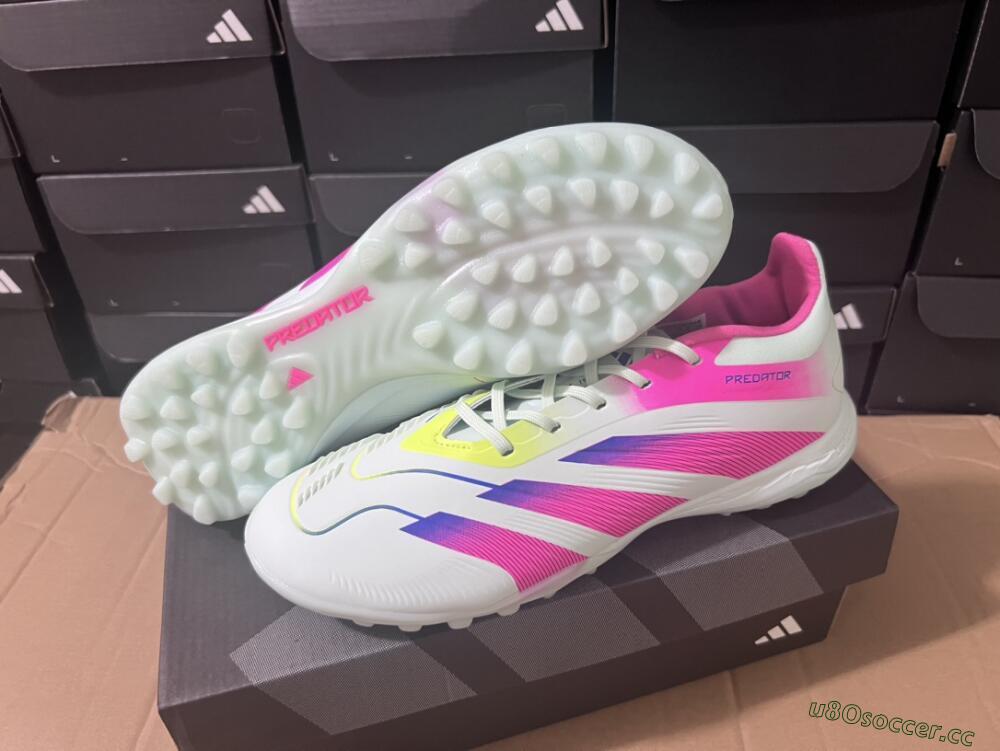 Men's Adidas Predator 24 Elite TF Artificial Turf Low-Tops Football Shoes - White/Pink/Blue/Yellow