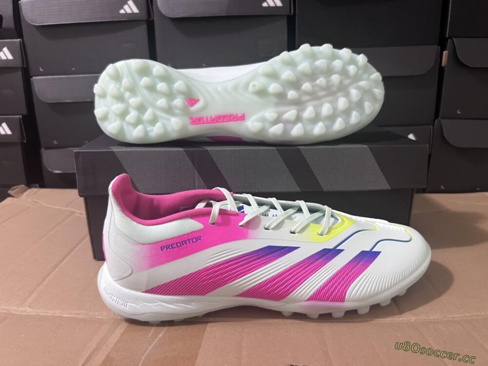 Men's Adidas Predator 24 Elite TF Artificial Turf Low-Tops Football Shoes - White/Pink/Blue/Yellow