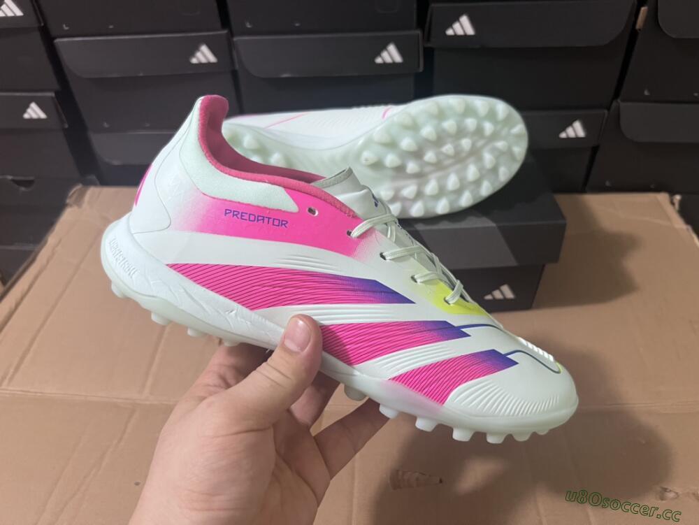 Men's Adidas Predator 24 Elite TF Artificial Turf Low-Tops Football Shoes - White/Pink/Blue/Yellow