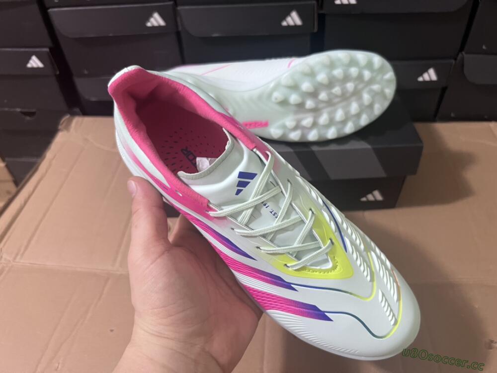 Men's Adidas Predator 24 Elite TF Artificial Turf Low-Tops Football Shoes - White/Pink/Blue/Yellow
