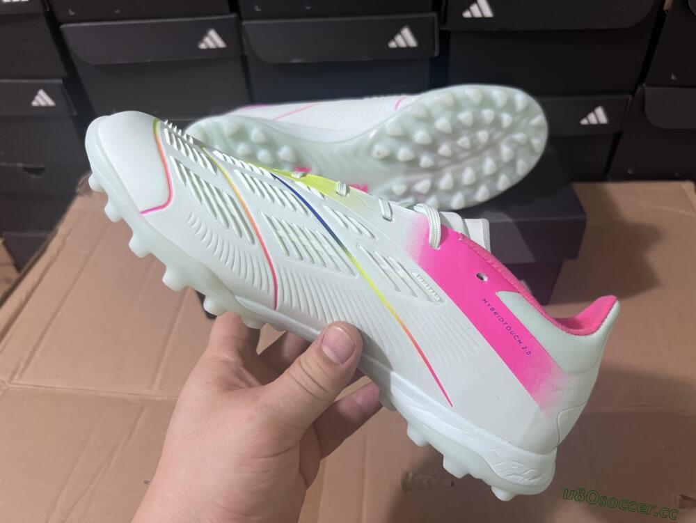 Men's Adidas Predator 24 Elite TF Artificial Turf Low-Tops Football Shoes - White/Pink/Blue/Yellow