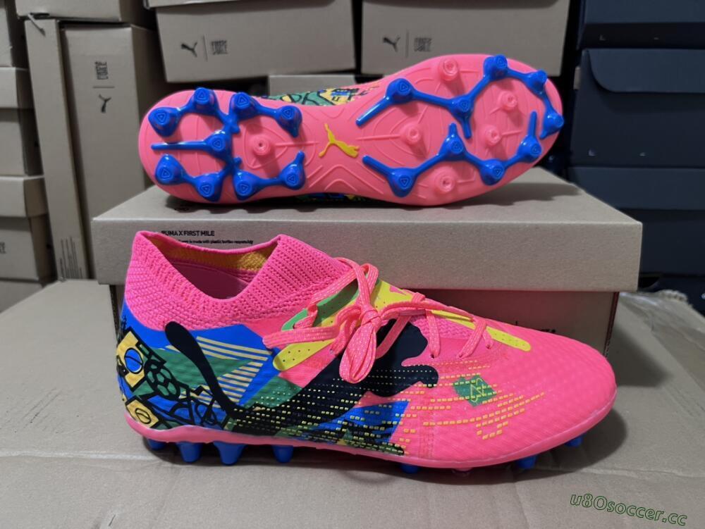 Men's Puma Future Ultimate MG Multi Ground Low-Tops Football Boots - Pink/Blue/Green/Yellow