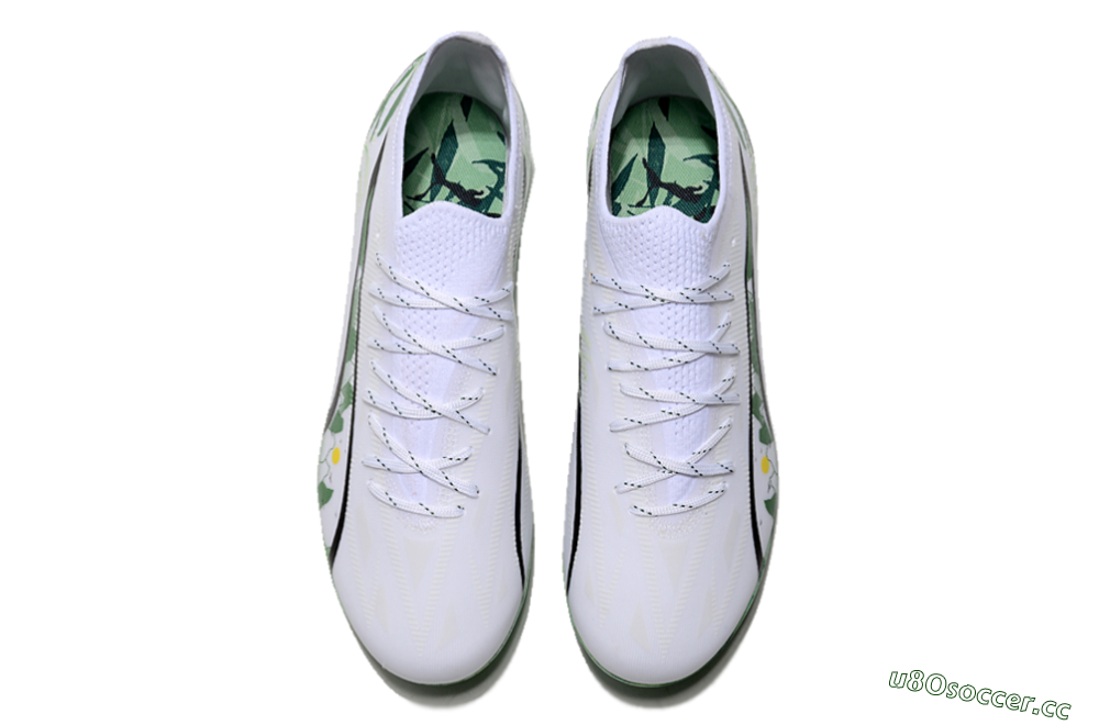 Men's Puma Ultra Ultimate MG Multi Ground Low-Tops Football Boots - White/Black/Green 4