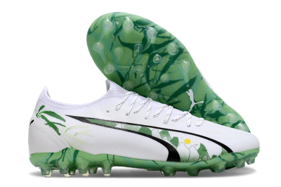 Men's Puma Ultra Ultimate MG Multi Ground Low-Tops Football Boots - White/Black/Green