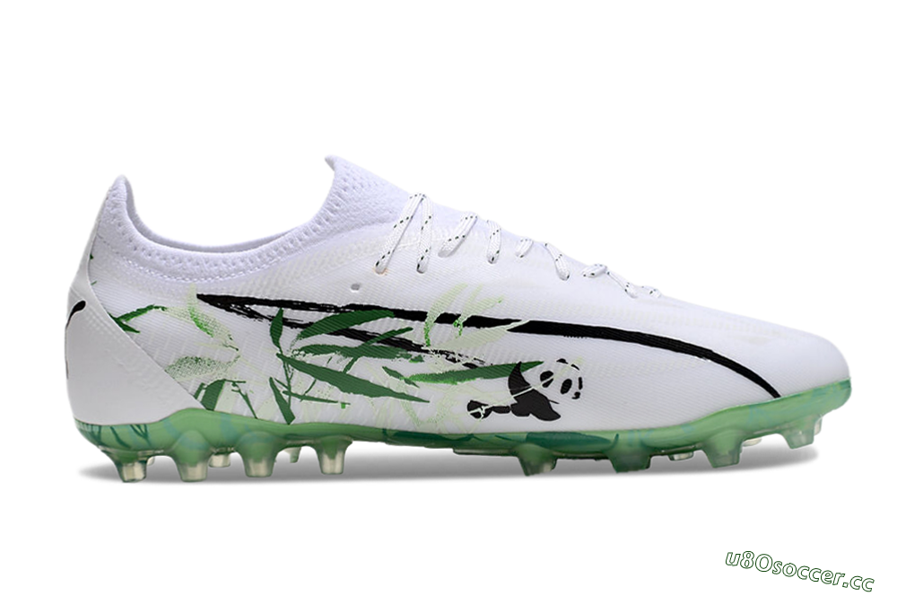 Men's Puma Ultra Ultimate MG Multi Ground Low-Tops Football Boots - White/Black/Green 7