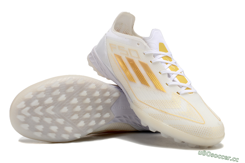 Unisex Adidas F50 Elite TF Artificial Turf Low-Tops Football Shoes - White/Gold 3
