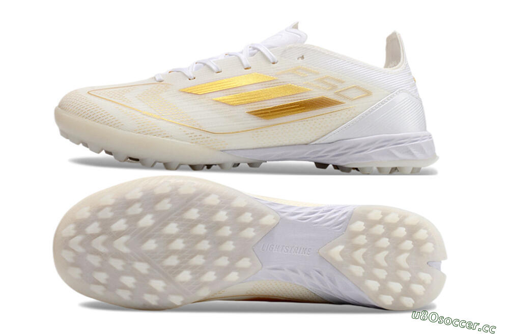 Unisex Adidas F50 Elite TF Artificial Turf Low-Tops Football Shoes - White/Gold 1