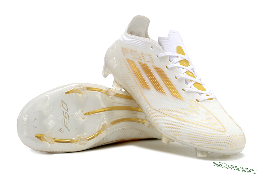 Unisex Adidas F50 Elite FG Firm Ground Low-Tops Football Boots - White/Gold 3