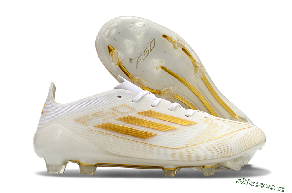 Unisex Adidas F50 Elite FG Firm Ground Low-Tops Football Boots - White/Gold 2