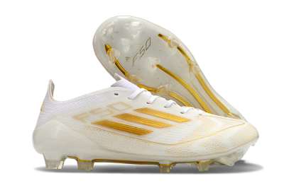 Unisex Adidas F50 Elite FG Firm Ground Low-Tops Football Boots - White/Gold