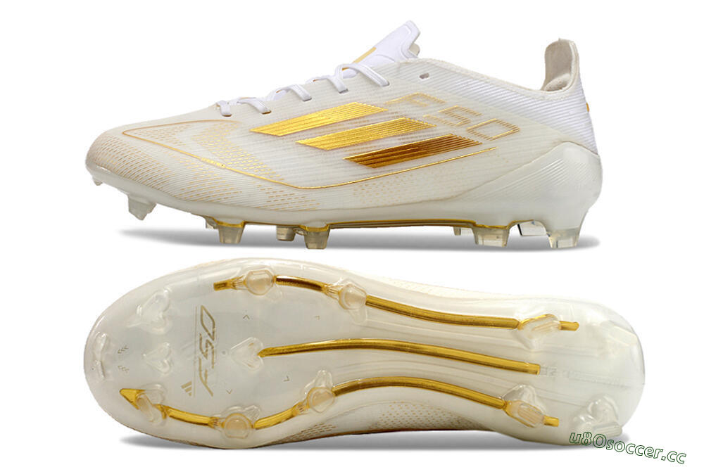 Unisex Adidas F50 Elite FG Firm Ground Low-Tops Football Boots - White/Gold 1