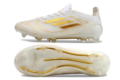 Unisex Adidas F50 Elite FG Firm Ground Low-Tops Football Boots - White/Gold