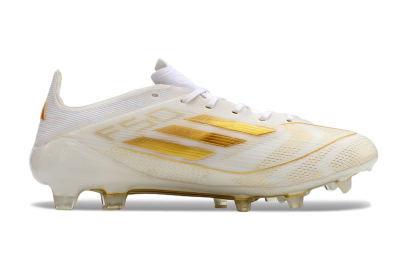 Unisex Adidas F50 Elite FG Firm Ground Low-Tops Football Boots - White/Gold