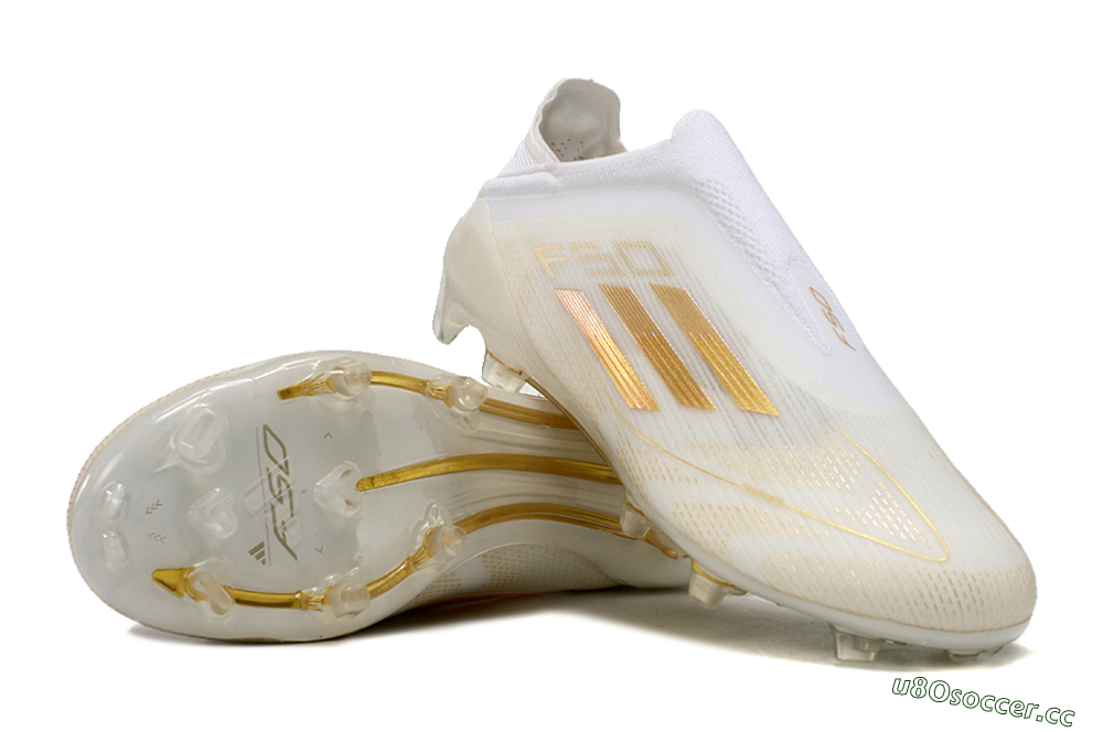 Unisex Adidas F50 Elite Laceless FG Firm Ground Low-Tops Football Boots - White/Gold 3
