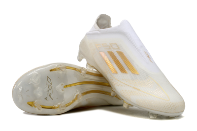 Unisex Adidas F50 Elite Laceless FG Firm Ground Low-Tops Football Boots - White/Gold