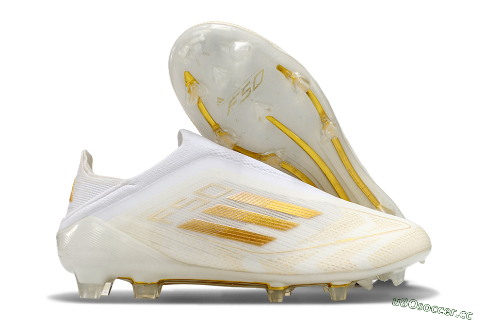 Unisex Adidas F50 Elite Laceless FG Firm Ground Low-Tops Football Boots - White/Gold 2