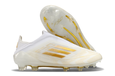 Unisex Adidas F50 Elite Laceless FG Firm Ground Low-Tops Football Boots - White/Gold