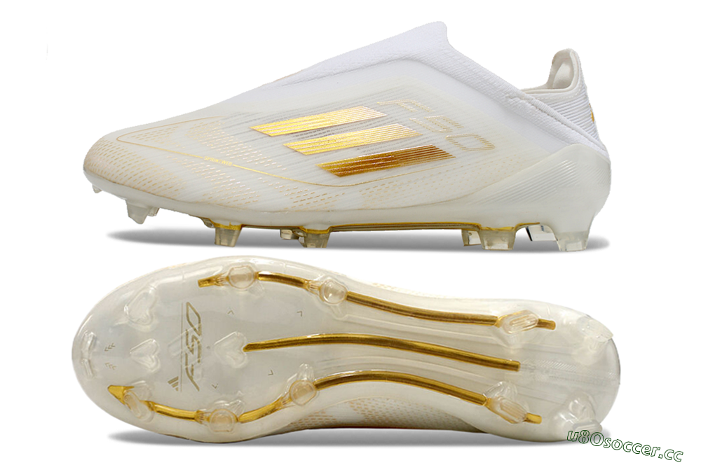 Unisex Adidas F50 Elite Laceless FG Firm Ground Low-Tops Football Boots - White/Gold 1