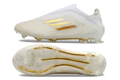 Unisex Adidas F50 Elite Laceless FG Firm Ground Low-Tops Football Boots - White/Gold