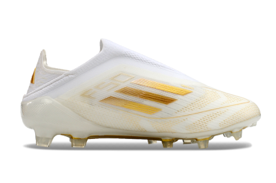 Unisex Adidas F50 Elite Laceless FG Firm Ground Low-Tops Football Boots - White/Gold
