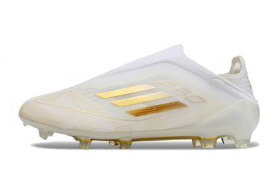 Unisex Adidas F50 Elite Laceless FG Firm Ground Low-Tops Football Boots - White/Gold