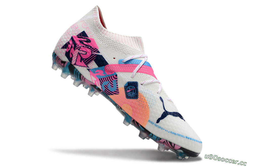 Men's Puma Future Ultimate MG Multi Ground Low-Tops Football Boots - White/Pink/Blue 4