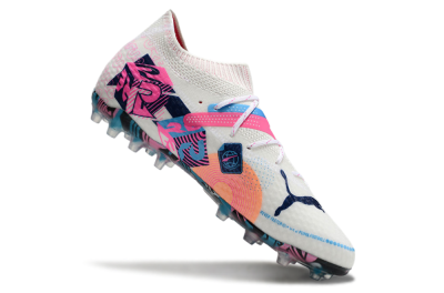 Men's Puma Future Ultimate MG Multi Ground Low-Tops Football Boots - White/Pink/Blue