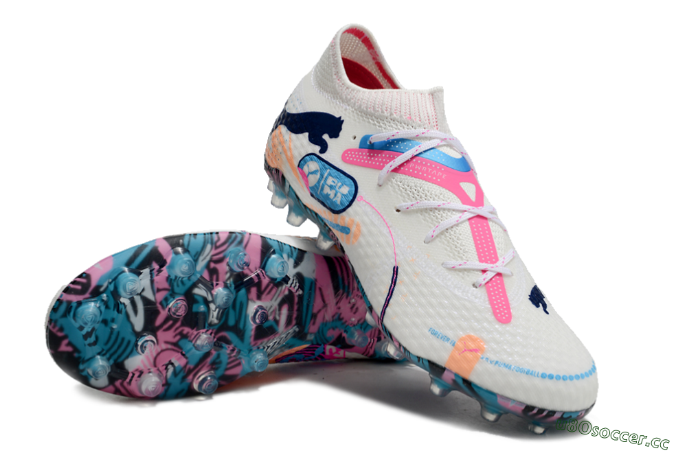 Men's Puma Future Ultimate MG Multi Ground Low-Tops Football Boots - White/Pink/Blue 3