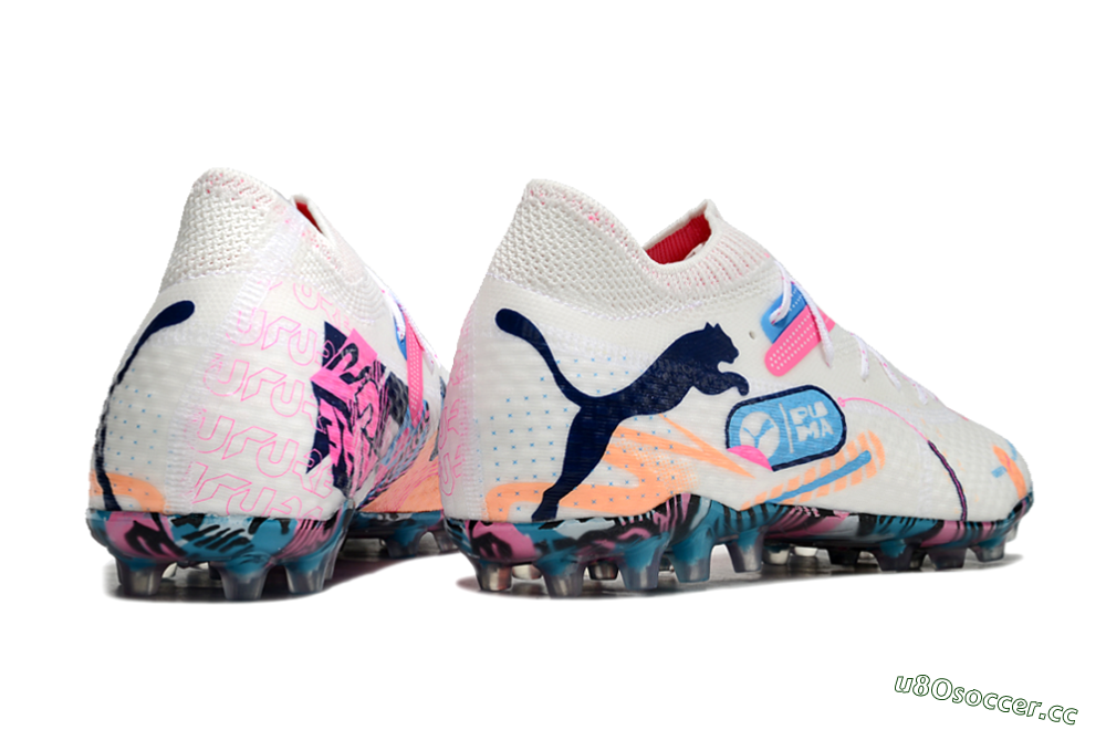 Men's Puma Future Ultimate MG Multi Ground Low-Tops Football Boots - White/Pink/Blue 6