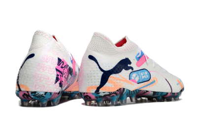 Men's Puma Future Ultimate MG Multi Ground Low-Tops Football Boots - White/Pink/Blue