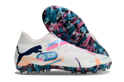 Men's Puma Future Ultimate MG Multi Ground Low-Tops Football Boots - White/Pink/Blue