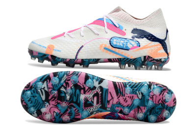 Men's Puma Future Ultimate MG Multi Ground Low-Tops Football Boots - White/Pink/Blue
