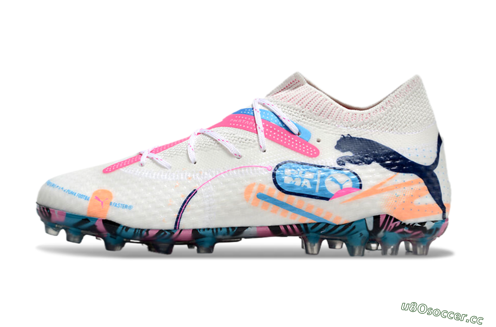 Men's Puma Future Ultimate MG Multi Ground Low-Tops Football Boots - White/Pink/Blue 0