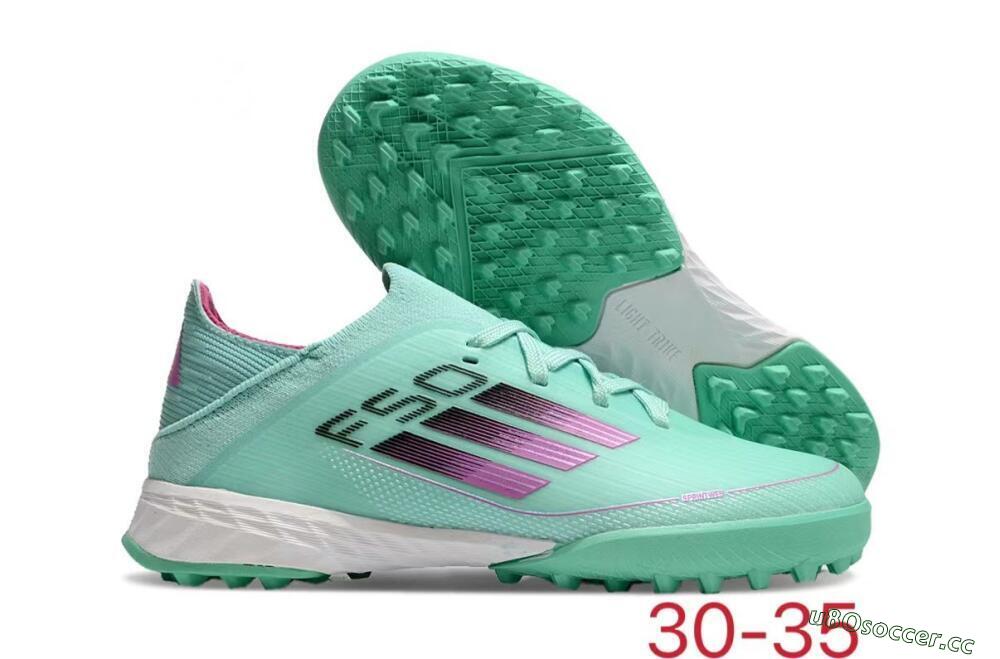 Kids Adidas F50 Elite TF Artificial Turf Low-Tops Football Shoes - Jade/Purple/White 2