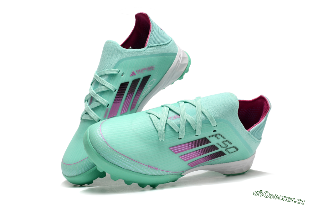Kids Adidas F50 Elite TF Artificial Turf Low-Tops Football Shoes - Jade/Purple/White 3
