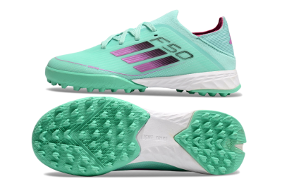 Kids Adidas F50 Elite TF Artificial Turf Low-Tops Football Shoes - Jade/Purple/White