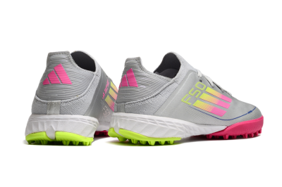 Kids Adidas F50 Elite TF Artificial Turf Low-Tops Football Shoes - Silver/Pink/Yellow