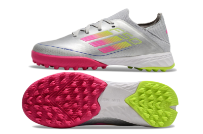 Kids Adidas F50 Elite TF Artificial Turf Low-Tops Football Shoes - Silver/Pink/Yellow