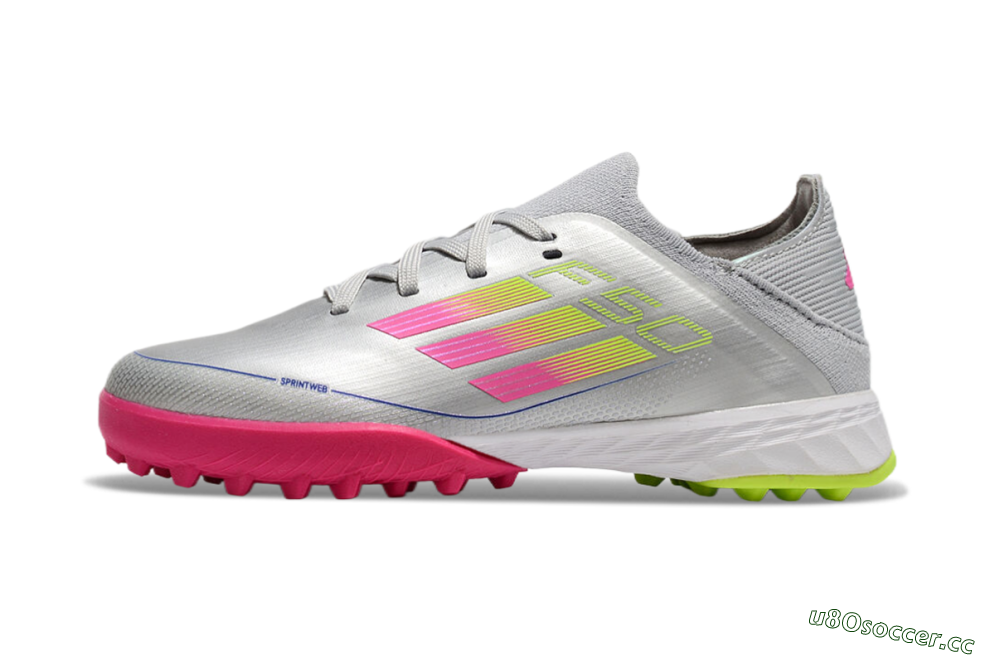 Kids Adidas F50 Elite TF Artificial Turf Low-Tops Football Shoes - Silver/Pink/Yellow 0