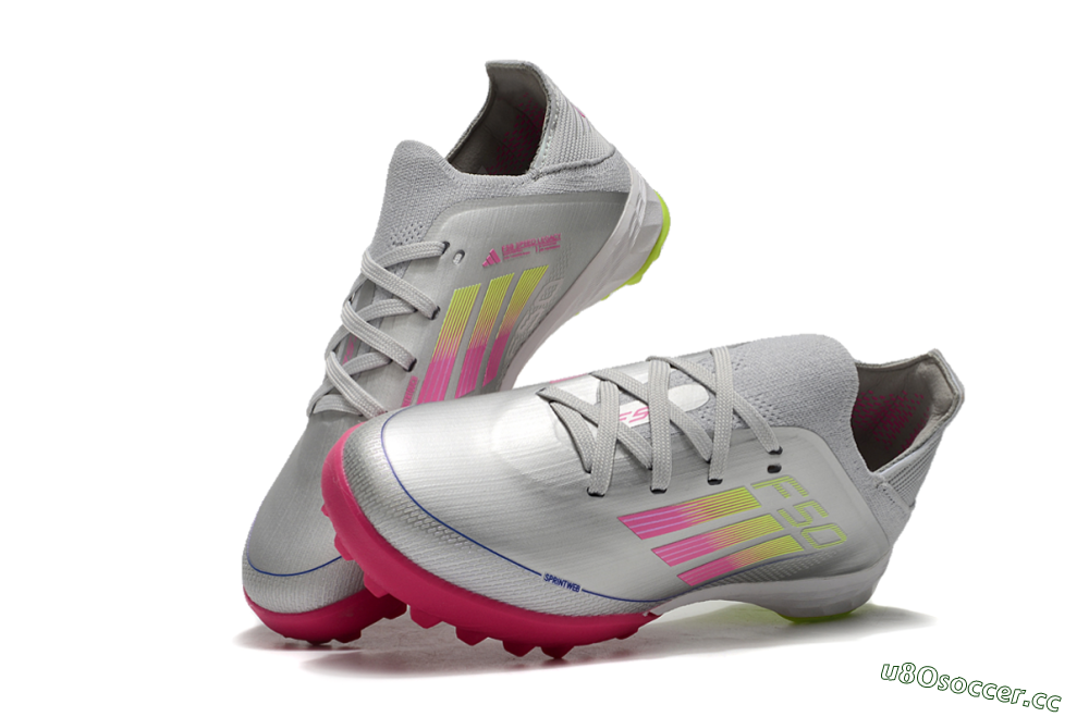 Kids Adidas F50 Elite TF Artificial Turf Low-Tops Football Shoes - Silver/Pink/Yellow 3